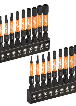 toolant Impact Hex Bit Set, Metric & SAE, 20-Piece | CNC-machined tips, S2 alloy steel body, hardened core, magnetic fastener retention, impact-driver use
