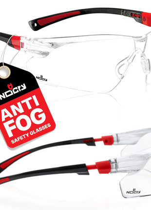 NoCry Clear Safety Glasses for Men and Women with Anti-Fog and Scratch Resistant Wrap Around Lenses, Adjustable Temples and Nose Pads — ANSI Z87 Certified Protective Eyewear with 100% UV Shielding