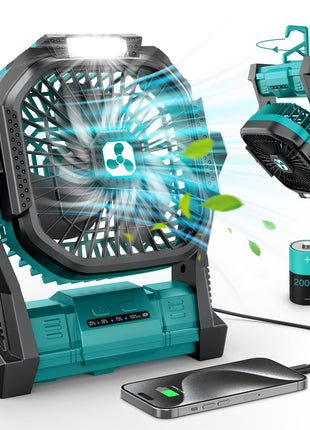 Portable Fan Rechargeable, 20000mAh Cordless Battery Powered Fan with LED Lantern Battery Operated for Travel Bedroom Home Camping Tent Office Beach Desk Fishing Table