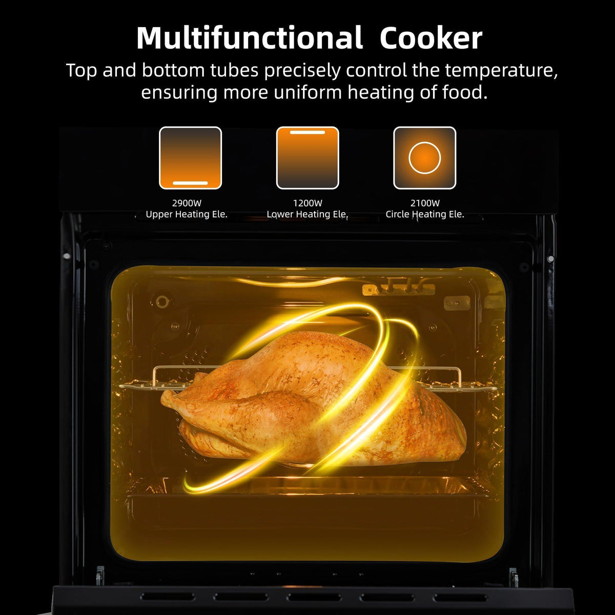 24" Single Wall Oven, 2.5 Cu.ft. Built-in Electric Wall Oven with 8 Cooking Functions, 360° ROTATING ROTISSERIE, Touch Control, Timer, Stainless Steel Wall Oven for Kitchen