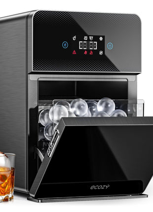 ecozy 2" Clear Ice Ball Maker Countertop 144 Pcs/Day Sphere Ice Machine | CrystalFlux Technology, 4 Pcs in 40 Mins , Automatic Water Supply, Self-Cleaning, Enhanced Insulation