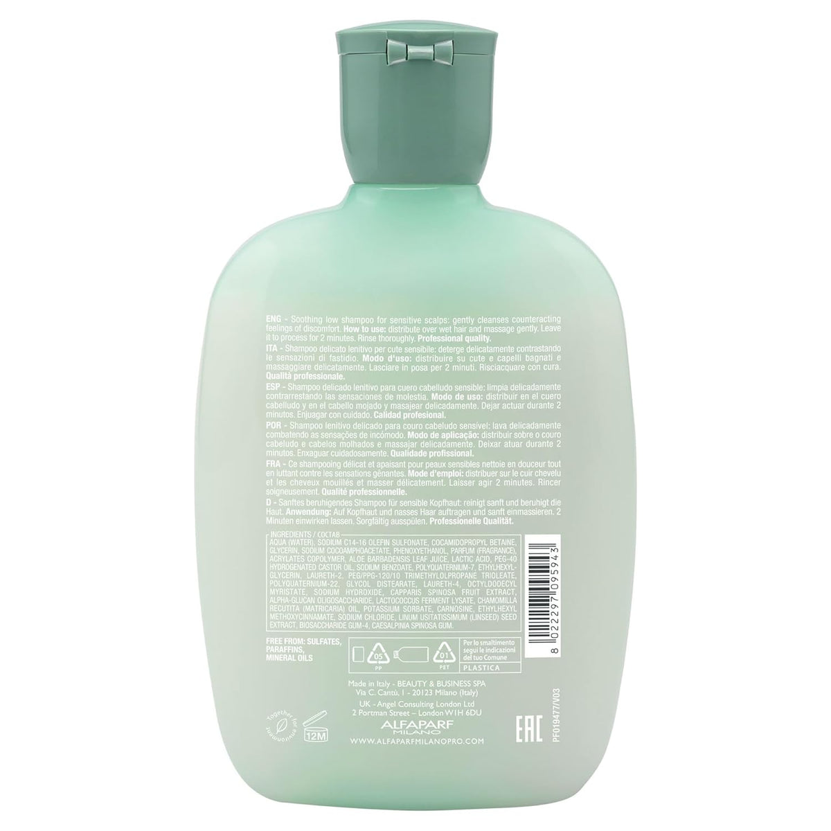 ALFAPARF MILANO Professional Scalp Relief Low Shampoo For Sensitive Skin - Sulfate Free Shampoo - Provides Calming, Itch Relief-Sulfate, Paraben And Paraffin Free Professional Salon Quality - (250Ml)