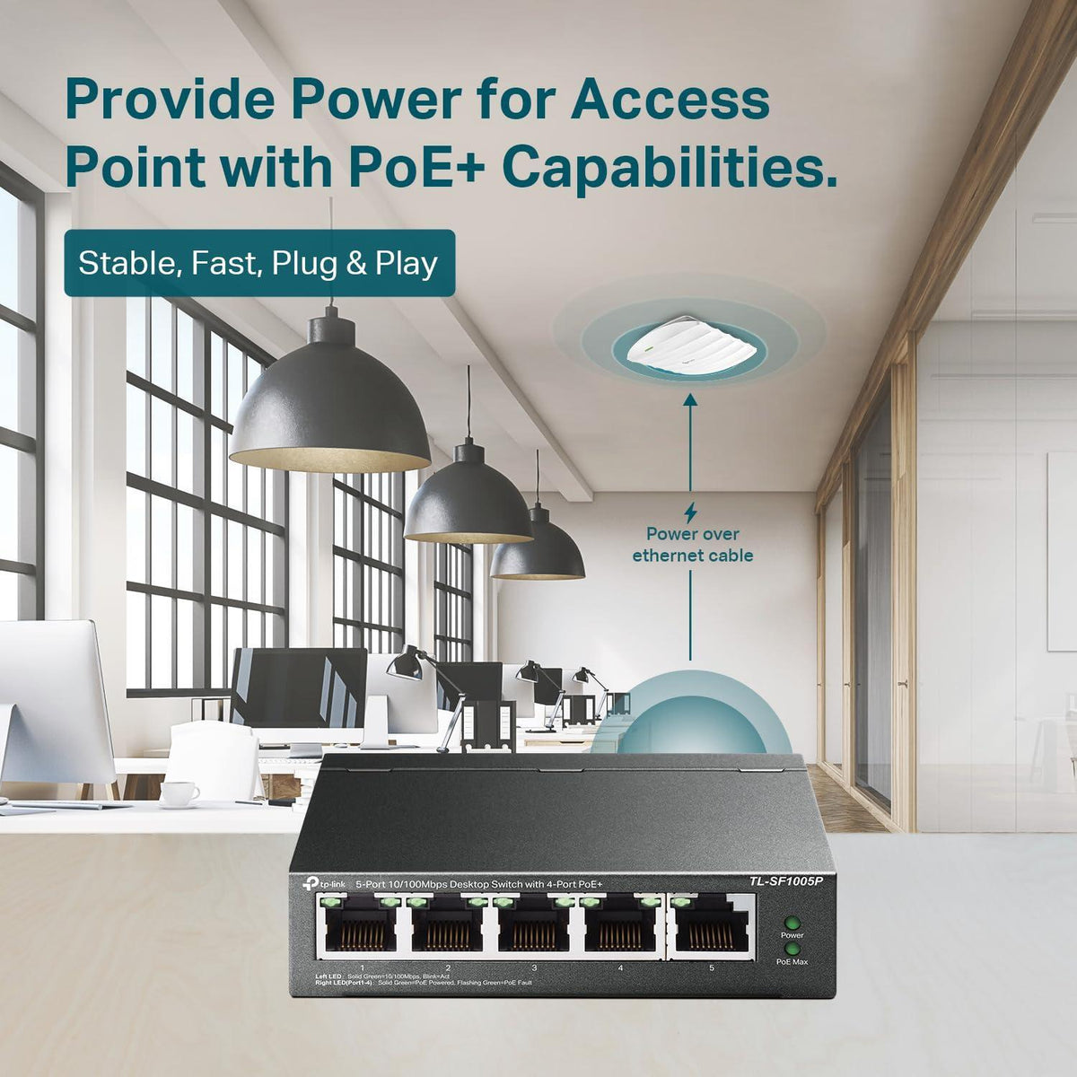 TP-Link TL-SF1005P | 5 Port Fast Ethernet PoE Switch | 4 PoE+ 10/100 Mbps Ports @67W | Desktop | Plug & Play | Sturdy Metal w/ Shielded Ports | Fanless | Extend & Priority Mode