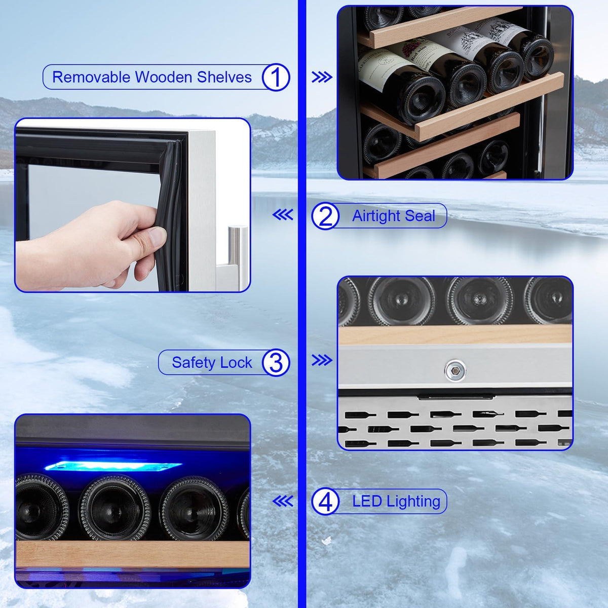 15 Inch Wine Cooler Refrigerator - 28 Bottle Capacity, Double-Layer Glass Door, Temperature Stable System, Digital Control, Single Area Dual Temperature, Built-in or Freestanding, with Lock