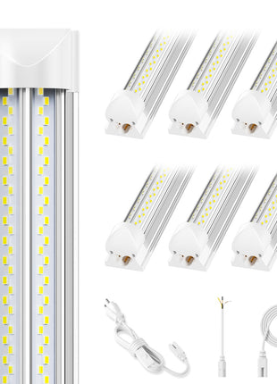ELEKICO 6 Pack 100w 8ft Led Shop Light, Super Bright 15000lm 5000k V Shape 8' Led Shop Lights, Linkable 8 Foot Led Shop Lights for Garage Warehouse, Supermarket, Basement, Barn, Storage Area