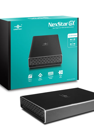 Vantec NexStar Gx USB 3.1 Gen 2 Type-C 2.5 inch SATA SSD/HDD Enclosure for 9.5mm & 7mm Height Drive; Comes with C to C and C to A Cable; Aluminum Casing; (NST-271C31-BK),Black