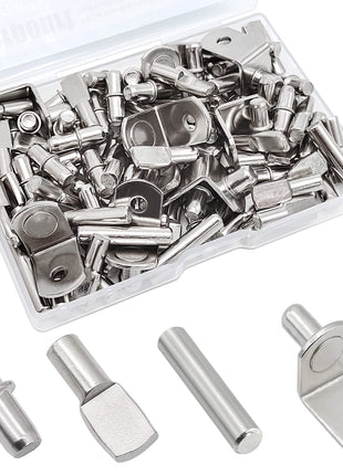 104Pcs Shelf Pins Kit,4 Styles Nickel Plated Shelf Support Pegs,Bookshelf Pegs for Shelves,Cabinet Shelf Bracket Pegs Shelf Pins Holders for Kitchen Furniture & Closet ( 5mm & 1/4inch )