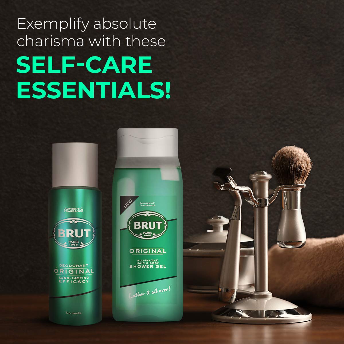 Brut Original Deodorant 200ml + Brut Original All - In- one Hair & Body Shower Gel 500ml