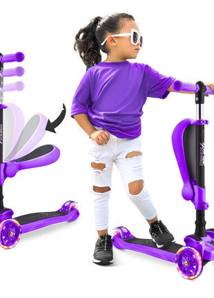 Hurtle 3-Wheeled Scooter for Kids - Wheel LED Lights, Adjustable Lean-to-Steer Handlebar, and Foldable Seat - Sit or Stand Ride with Brake for Boys and Girls Ages 1-14 Years Old