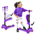 Hurtle Kids Scooter - Child Toddler Kick Scooter Toy with Foldable Seat - 3 Wheel Scooter with Adjustable Height, Anti-Slip Deck, Flashing Wheel Lights, for Boys/Girls 1-12 Year Old, Purple