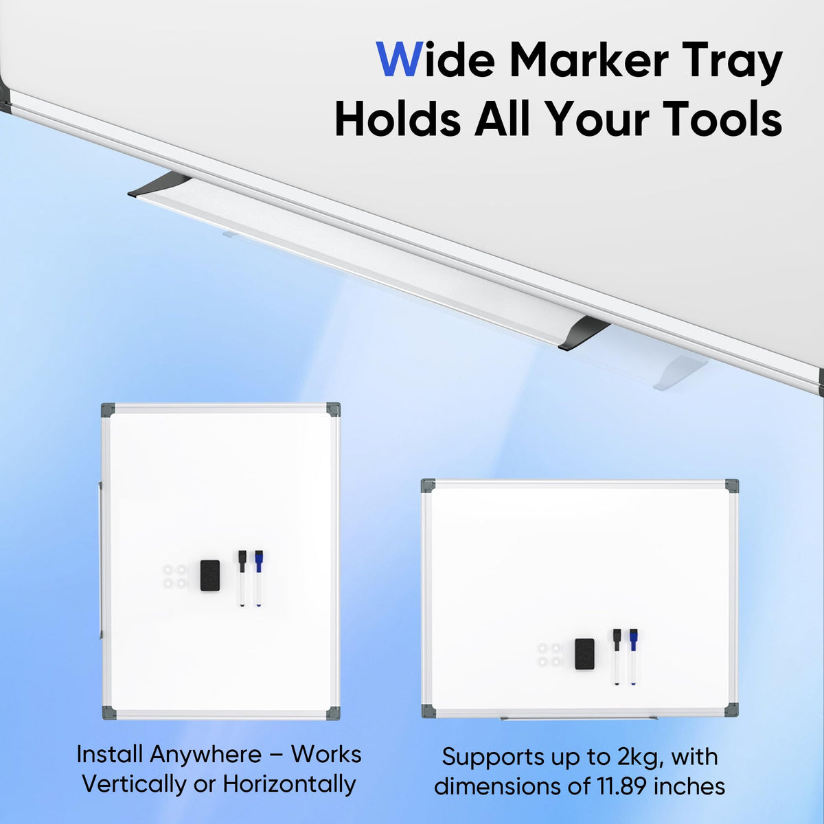 VUSIGN 24" x 18" Magnetic Whiteboard for Wall, Dry Erase Board with Silver Frame, Hanging White Board for Office, Home, School, Dorm – Includes Markers, Magnets & Eraser