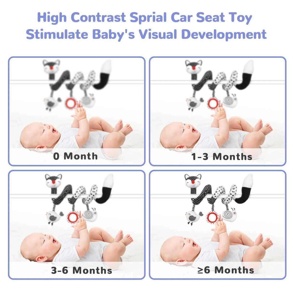 XIXILAND Baby Spiral Plush Toys, Black and White Baby Car Seat Toys, High Contrast Infant Newborn Toy 0-6 Months for Stroller Crib Mobile, Sensory Toy Best Gift for 0 3 6 9 12 Months Boys Girls