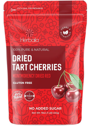 Herbaila Dried Cherries Tart Cherry, Montmorency Tart Cherries, Dried Sour Cherries Fresh, Montmorency Dried Tart Cherries, Dried Cherries, All-Natural Whole Sour Cherry (1lb)