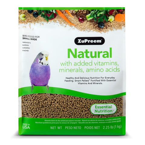 ZuPreem Natural Bird Food, Bird Feed Pellets for Parakeets, Budgies, Parrotlets, & Doves, ZuPreem Core Nutrition, Made in USA, Added Vitamins, Parakeet Food, Budgie Feed, (Small, 2.25 lb Bag)