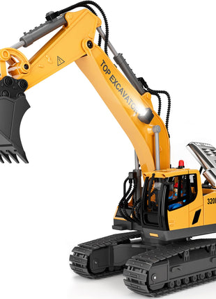 KIDMARKT Remote Control Excavator Toy for Boys | 11-Channel Metal Construction Truck with Lights, 2×1200mAh Batteries, 120-Min Playtime | RC Excavator Toys for Kids Ages 3-12, STEM Gift for Birthday