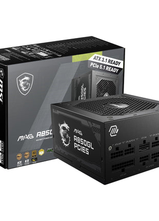 MSI MAG A850GL PCIE5, Fully Modular Compact Gaming 850W Power Supply, 80+ Gold, ATX 3.1 & PCIe 5.1 Ready, Native Dual-Color 12V-2x6 Cable, 10 Year Warranty