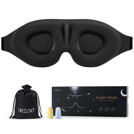 MZOO Luxury Sleep Mask for Women Men Patented Light Blocking Design | Zero Eye Pressure, 3D Contoured Sleeping Mask for Side Sleeper, Breathable, Adjustable, for Travel, Black