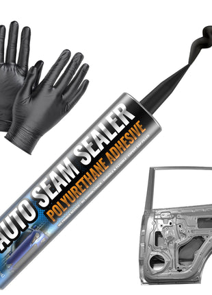 [Black] Professional Automotive Seam Sealer, Paintable Quick-Set Polyurethane Auto Body Seam Sealer for Metal Surfaces of Cars, Trucks, Etc, Includes Gloves & Tip - Black RV Roof Sealant
