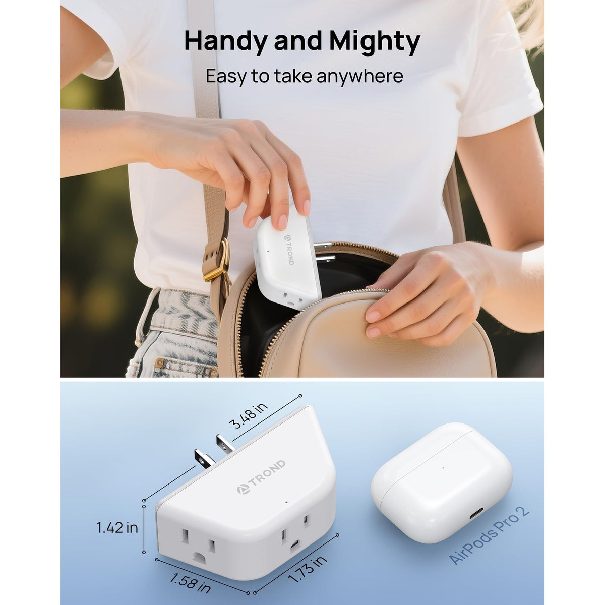 TROND Multi Plug Outlet Extender 2 Pack - Electrical Wall Splitter, 3 Way Angled Wall Outlet Adapter, Cruise Essentials, Small Multiple Plug Expander for Cruise Ship Home Office Dorm Room, White