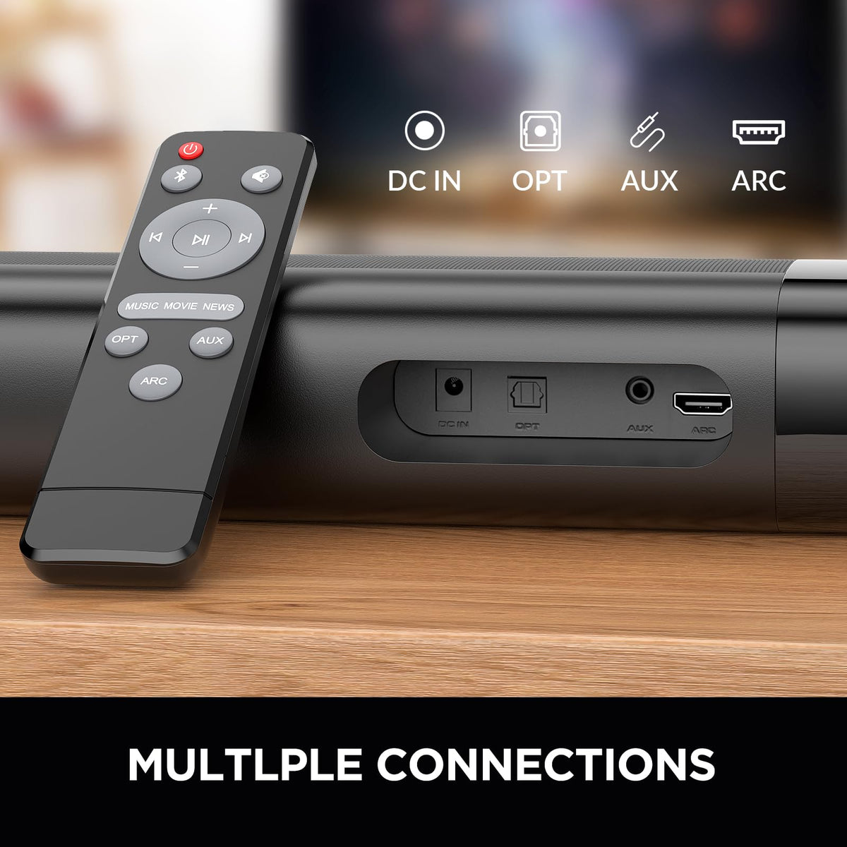 Assistrust Sound Bar for Smart TV, Soundbar with Bluetooth/ARC/Opt/AUX Connect, Auto Volume Boost, 3 Equalizer Modes, 2 in 1 Detachable Soundbar for TV/PC/Gaming/Projectors