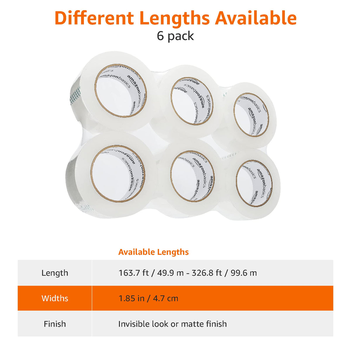 Amazon Basics Packing Tape for Moving boxes, Shipping Tape Refills, Clear, 1.88-Inch Wide x 109 Yards, 6-Pack, Total 654 Yards
