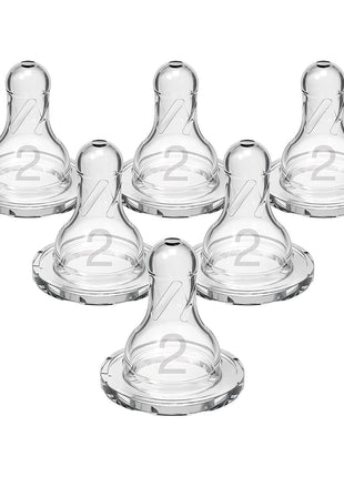 Dr. Brown's Natural Flow Level 2 Narrow Baby Bottle Silicone Nipple, Medium Flow, 3m+, 100% Silicone Bottle Nipple, 6 Count