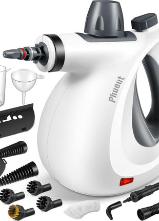 Phueut Pressurized Handheld Multi-Surface Natural Steam Cleaner with 12 pcs Accessories, Multi-Purpose Steamer for Home Use, Steamer for Cleaning Floor, Upholstery, Grout and Car (Grey)