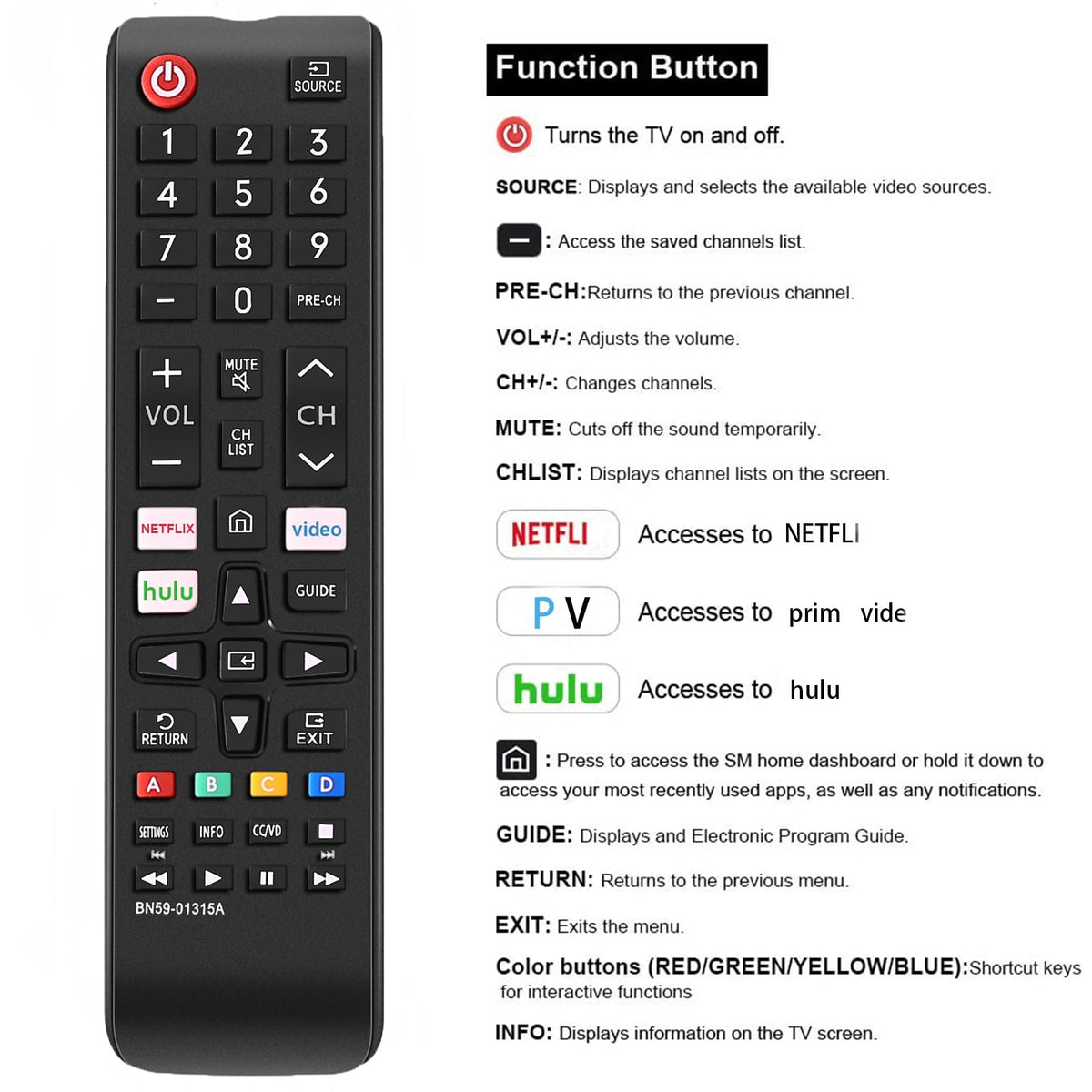 Universal Remote Control for All Samsung TV Remote Compatible All Samsung LCD LED HDTV 3D Smart TVs Models