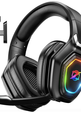 Ozeino 2.4GHz Wireless Gaming Headset with Microphone, 2.4G USB & Type C Transmitter - 30h Battery Life - RGB Lighting Gaming Headphones for PS5, PS4, PC, Phone