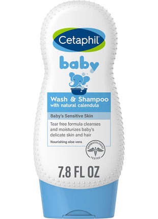 Cetaphil 2-in-1 Baby Shampoo & Body Wash, Tear Free, Calendula, 7.8 Fl Oz | 2-In-1 Baby Wash And Shampoo, Organic Calendula, Tear Free, Paraben Free, Newborn Sensitive Skin, No Colorants Or Mineral Oil