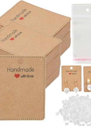 Femtindo 150 Pack Earring Cards for Jewelry Packaging DIY Earrings Holder Display Card with Bag for Studs Selling (Brown(Earring Card), 5x6.5cm)