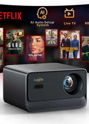 Outdoor-Portable-Projector-4K with WiFi and Bluetooth, Smart HD Movie Proyector for Home Theater, Lisowod L03Pro