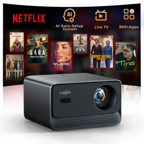 Outdoor-Portable-Projector-4K with WiFi and Bluetooth, Smart HD Movie Proyector for Home Theater, Lisowod L03Pro