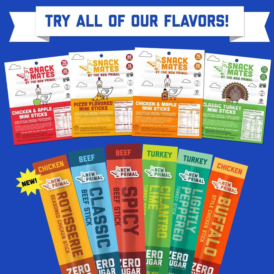 The New Primal Grass Fed Beef Sticks, Keto, Gluten Free Healthy Snacks for Adults, Sugar Free Low Carb High Protein Snack, Paleo Whole30 Jerky Meat Stick, 8g Protein, 90 Calories, 20 Pack
