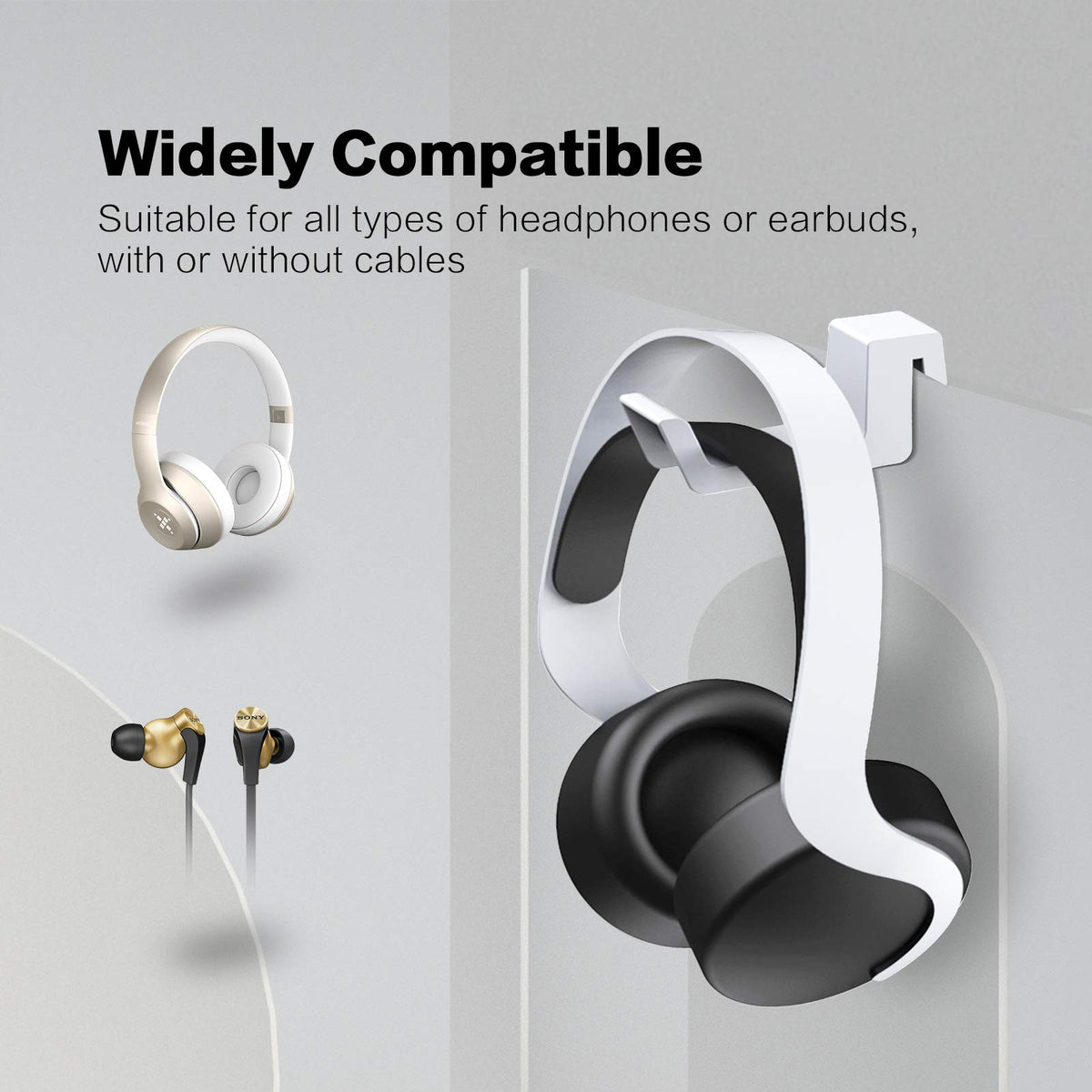 NexiGo PS5 Headphone Holder, [Minimalist Design] Mini Headphone Hanger with Supporting Bar, for Sony PlayStation 5 Gaming Headset, White