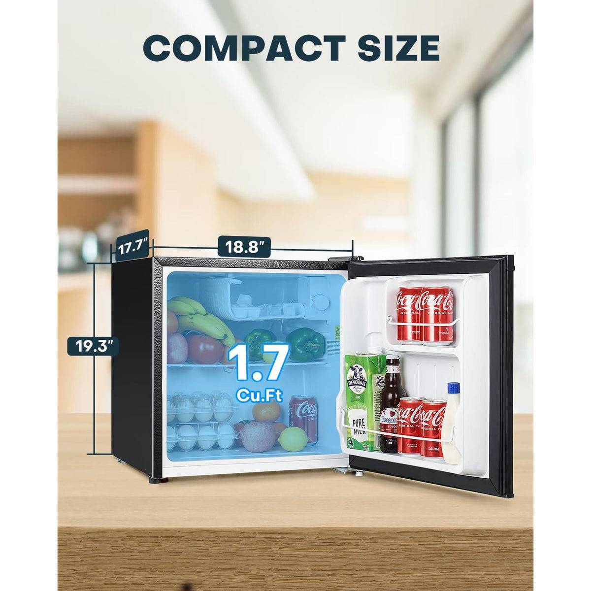 Upstreman 1.7 Cu.ft Mini Fridge with Freezer, Dorm Essentials, Adjustable Thermostat, Energy Saving, Low Noise, Single Door Compact Refrigerator for Dorm, Office, Bedroom, Black-FR17