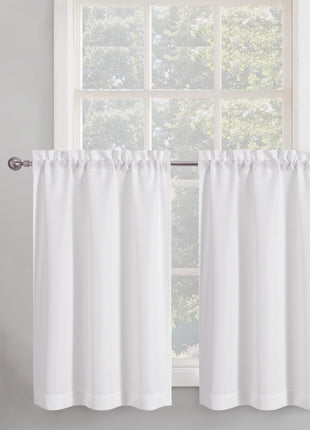 Chyhomenyc 2 Panels White Kitchen Curtains 36 Inch Length Tier Curtain, Faux Linen Textured Small Cafe Curtain, Light Filtering Short Window Curtains for Bathroom Basement, 30x36 inch, 2PCS
