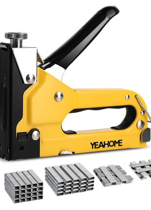 Upholstery Staple Gun Heavy Duty, YEAHOME 4-in-1 Stapler Gun with 4000 Staples, Manual Brad Nailer Power Adjustment Stapler Gun for Wood, Crafts, Carpentry, Decoration DIY