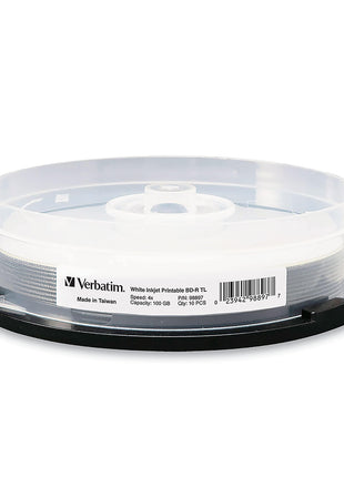 Verbatim BD-R XL 100GB 4X White Inkjet Printable, Hub Printable - 10pk Spindle