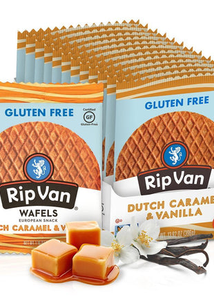 Rip Van Wafels Gluten-Free Stroopwafel - Dutch Caramel & Vanilla Stroopwafels Healthy Snacks Non-GMO Low Sugar (6g) Calorie, 12 Count