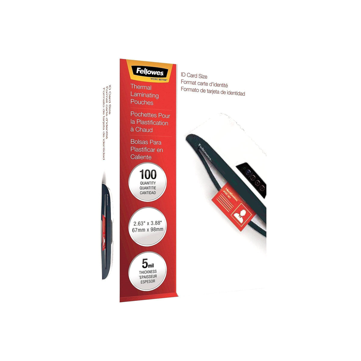 Fellowes 52015 Laminating Pouches,ID Size,5Mil,2-5/8-Inch x3-3/8-Inch,100/PK,CL