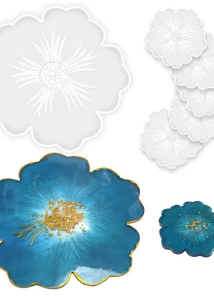 Panamalar Silicone Resin Molds, 1PCS Large Resin Tray Mold and 5PCS Coaster Molds for Resin Casting, Flower Shape Epoxy Resins Casting Molds for DIY, Home Decoration, Table Wine Tray-6 PCS