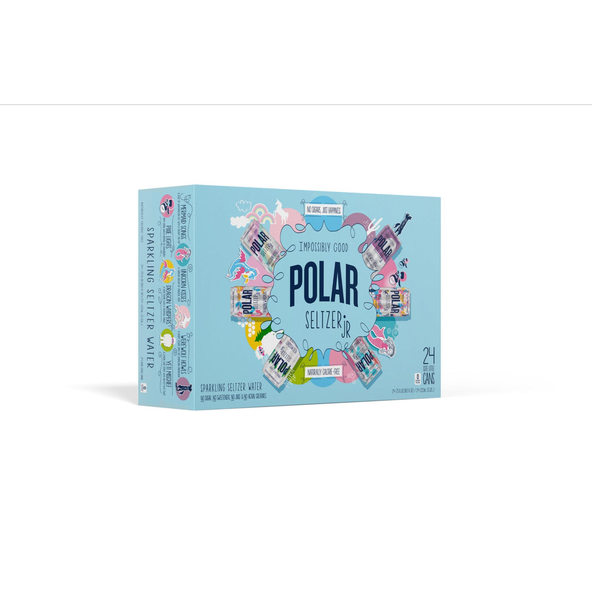 Polar Seltzer Jr Variety Pack, 7.5 fl oz cans, 24 pack, Six Flavors, Mini Cans, No Sugar, No Sweeteners