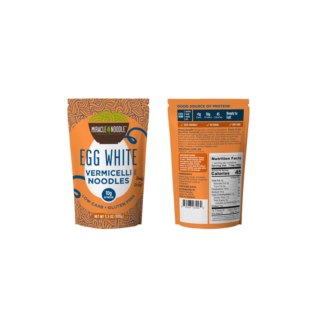 Miracle Noodle High Protein Egg White Noodles - Spaghetti & Vermicelli Variety Pack – Low Carb & Low Calorie – Ready to Eat – 3.5 Ounce (Pack of 6)