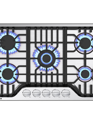 30 inch Gas Cooktop, Bulit-in Gas Stove Top with 5 Burner, NG/LPG Convertible Cooktops, 5 Burner Propane Cooktop with Thermocouple Protection, Stainless Steel