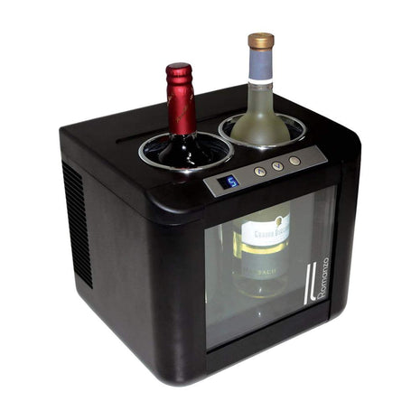 Vinotemp 2-Bottle Wine Chiller Refrigerator with Open Countertop Freestanding Design, Electric Wine Cooler with Adjustable Temperature Control, 2-Bottle, Black