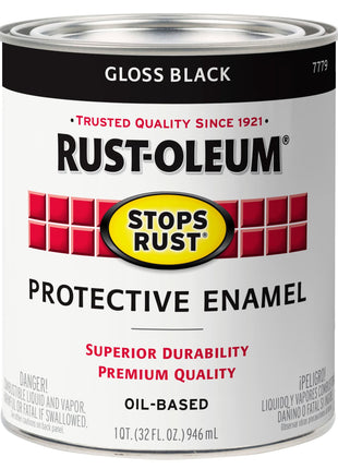 Rust-Oleum 7779502 Stops Rust Brush On Paint, Quart, Gloss Black, 32 Fl Oz (Pack of 1)
