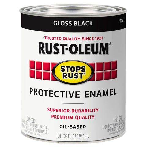 Rust-Oleum 7779502 Stops Rust Brush On Paint, Quart, Gloss Black, 32 Fl Oz (Pack of 1)