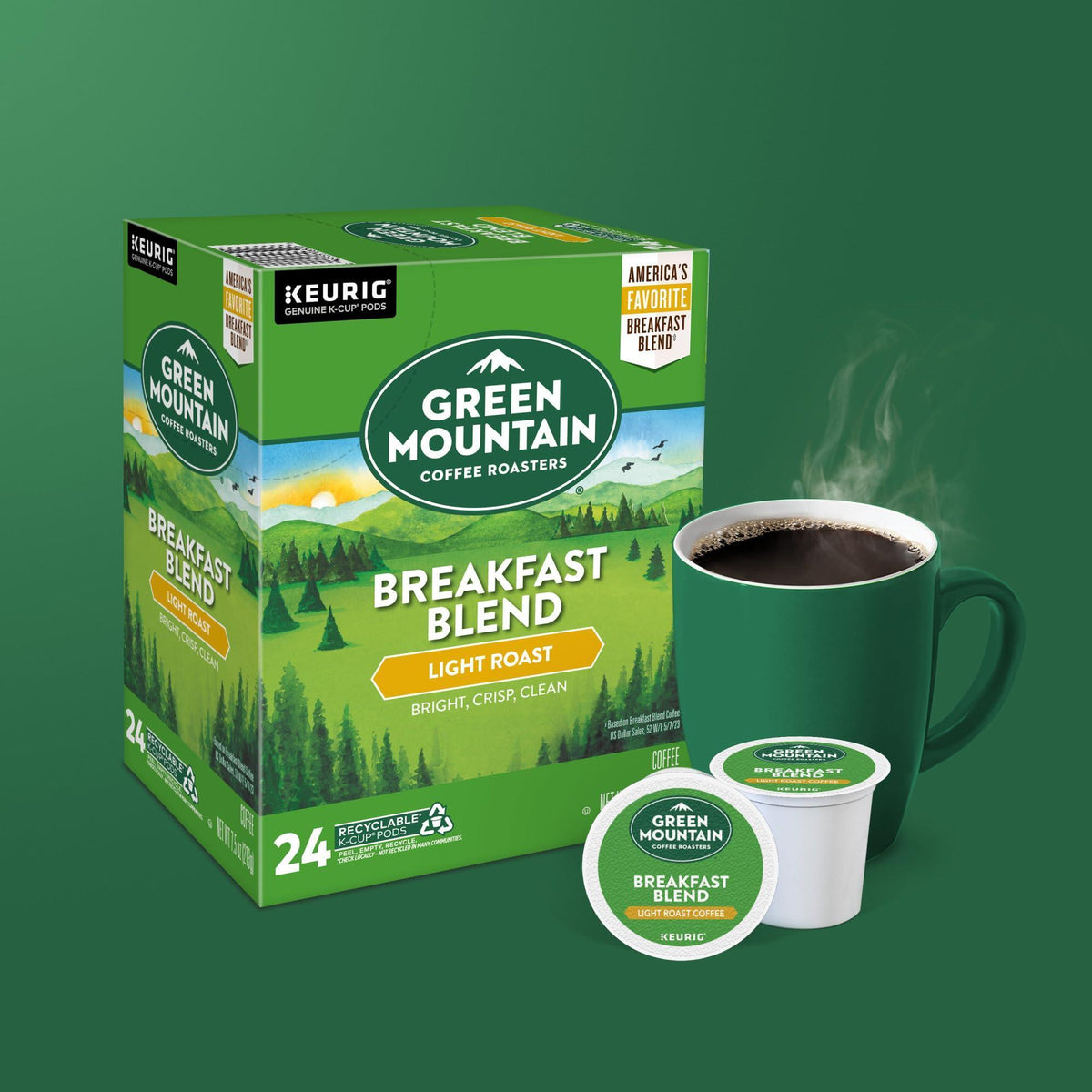 Green Mountain Coffee Roasters Breakfast Blend Single-Serve Keurig K-Cup Pods, Light Roast Coffee, 96 Count