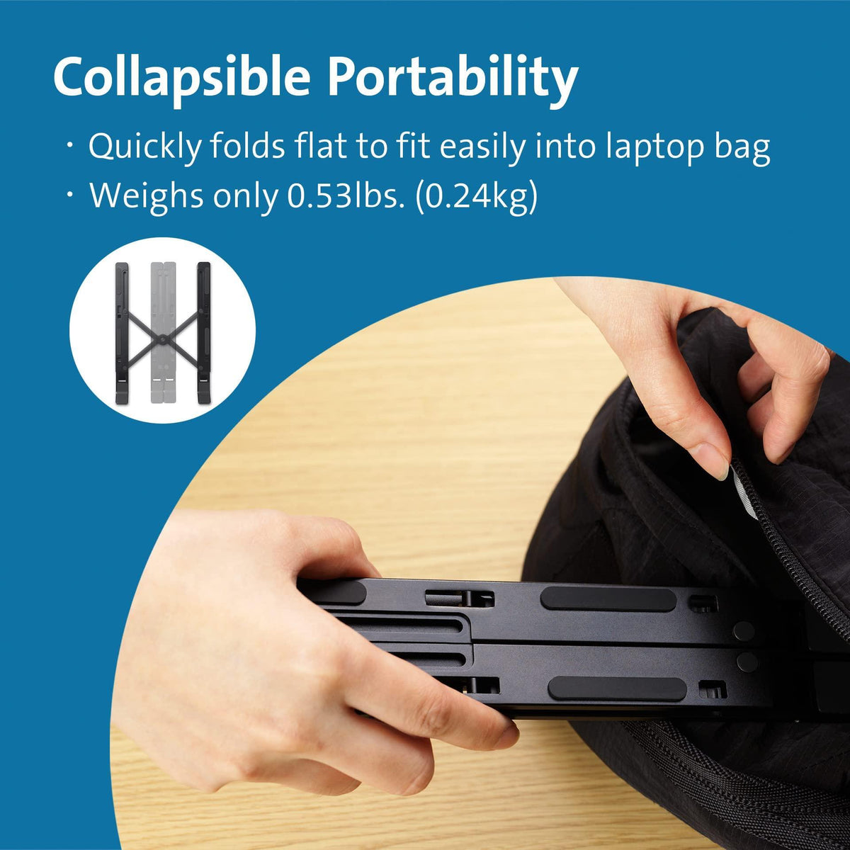 Kensington Portable Laptop Stand, Collapsible Aluminum Laptop Riser, Height Adjustable Laptop Cooling Stand for Up to 16", Lightweight 0.53lbs Stand for MacBook Air/Pro, Dell XPS, Lenovo, HP, K50406WW